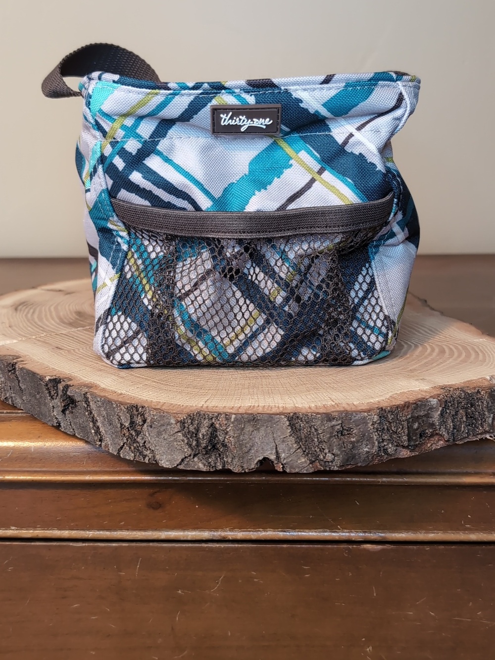 THIRTY-ONE Littles Carry-All Caddy Petit Tote Plaid Turquoise Stripes